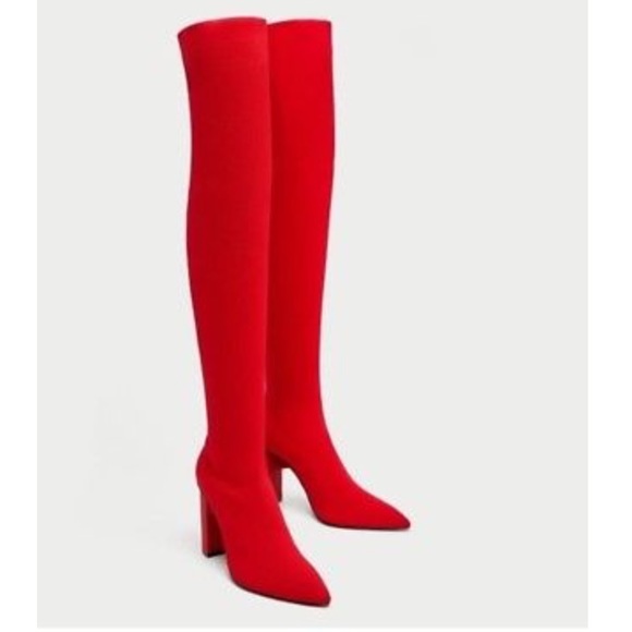 Red over the Knee block heel boots?